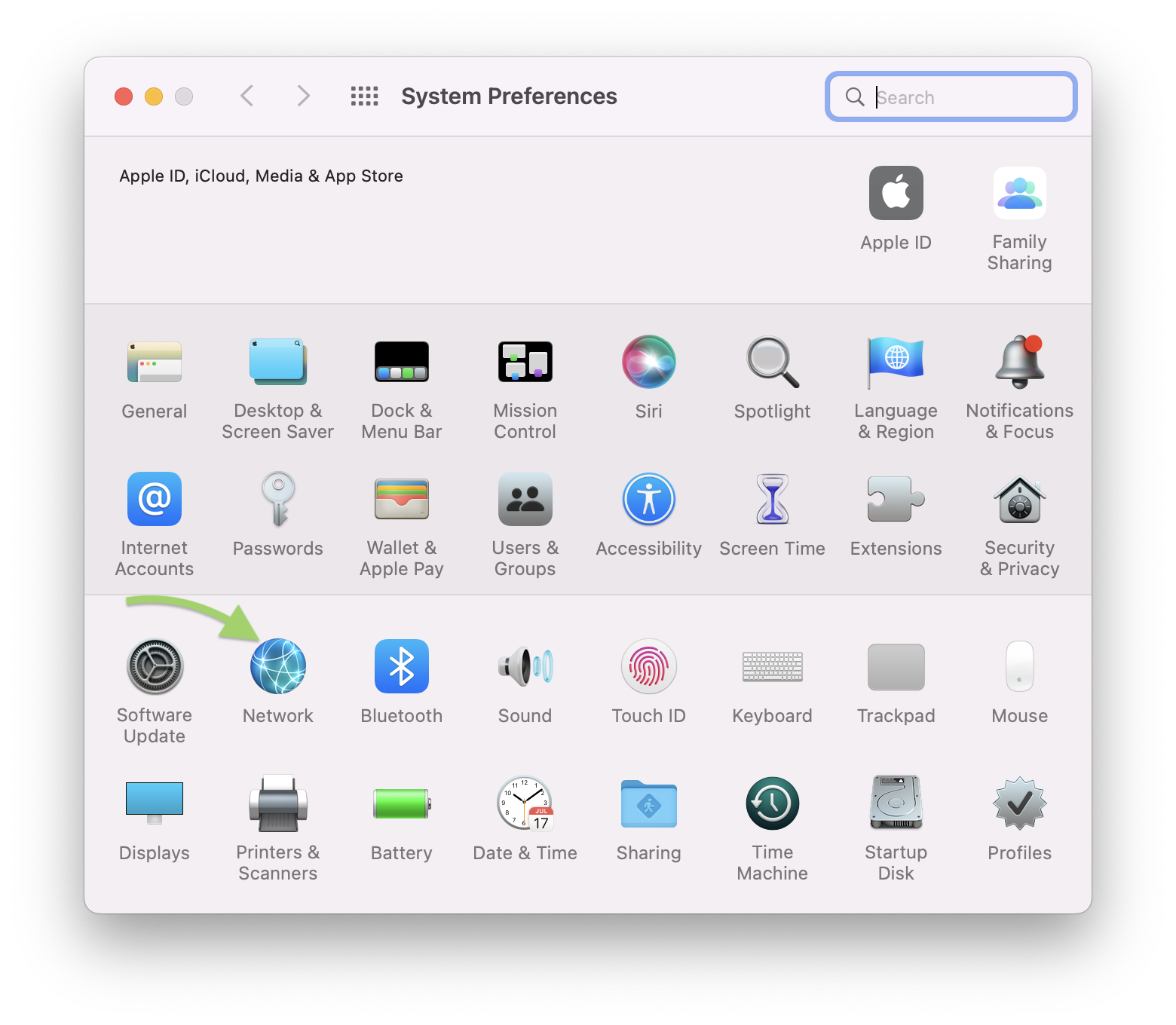 A green arrow points to network settings on a desktop Mac device