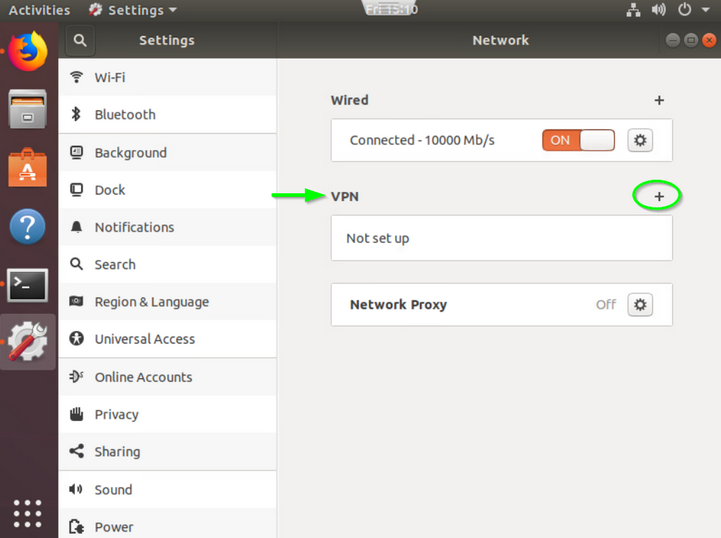A screenshot of the Linux Ubuntu 18 VPN settings where FastVPN can be added.