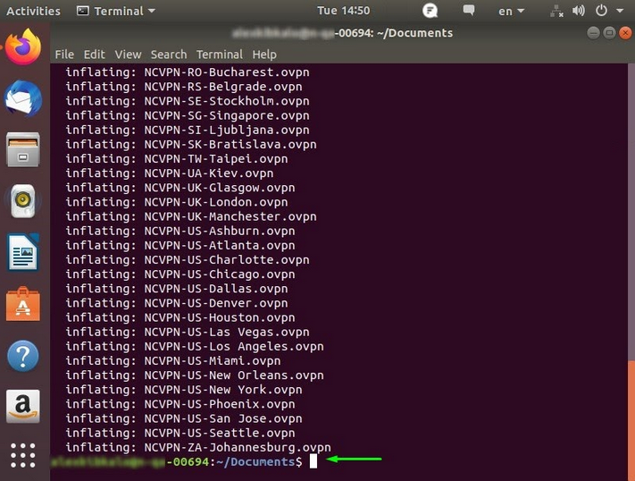 A screenshot of the Linux Ubuntu 18 Terminal window with an example of configuration files.
