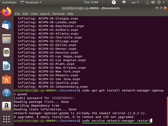 A screenshot of the Linux Ubuntu 18 shows how to restart the network manager.