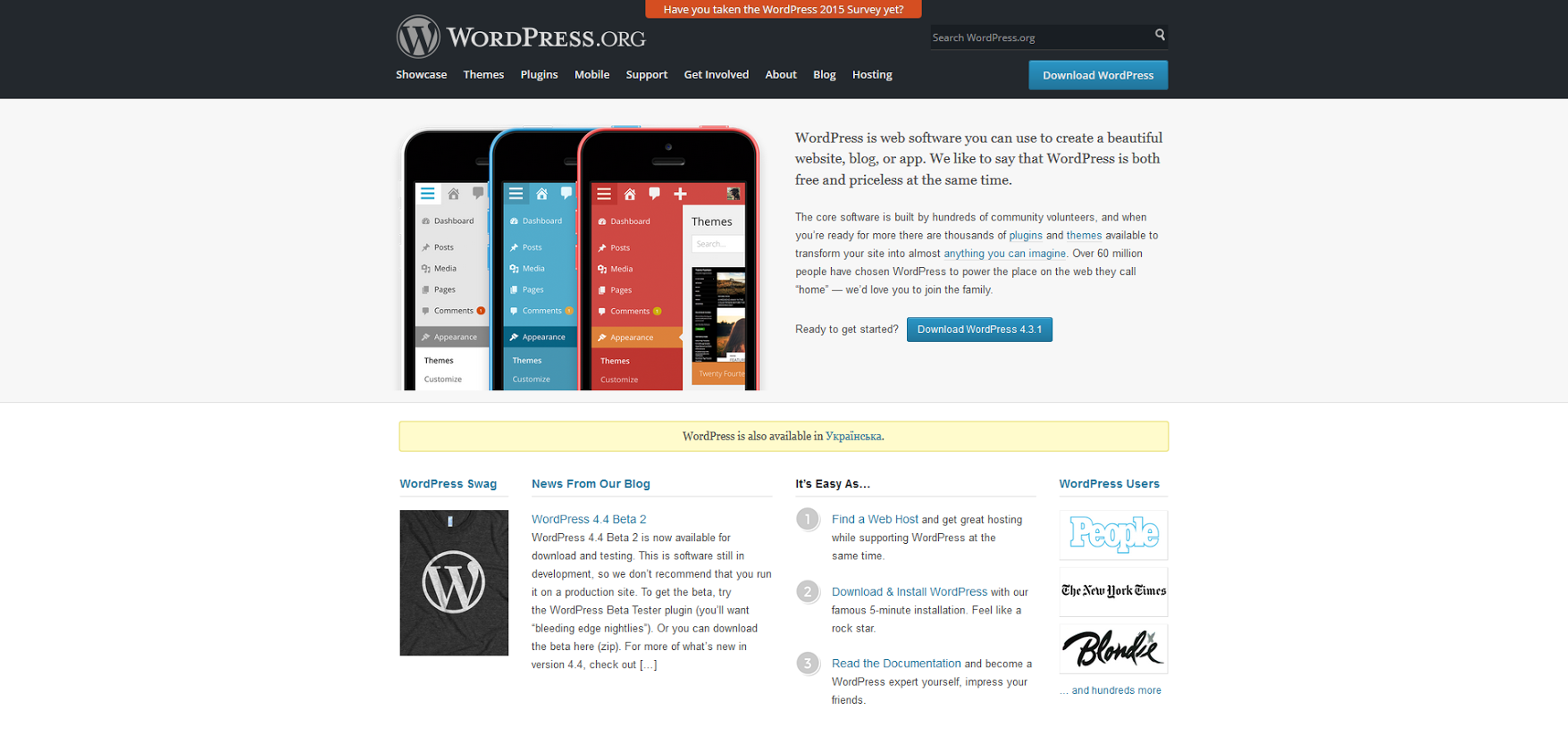The WordPress.org home screen