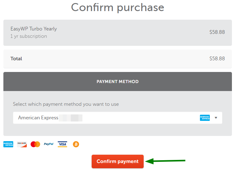 Example of the purchase confirmation screen when buying WordPress hosting.