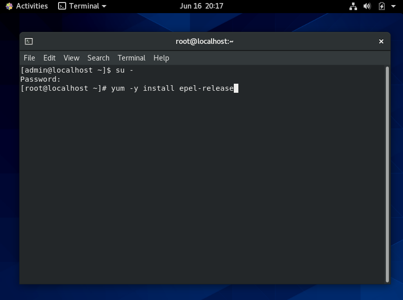 A screenshot of the terminal screen in CentOS Linux 8