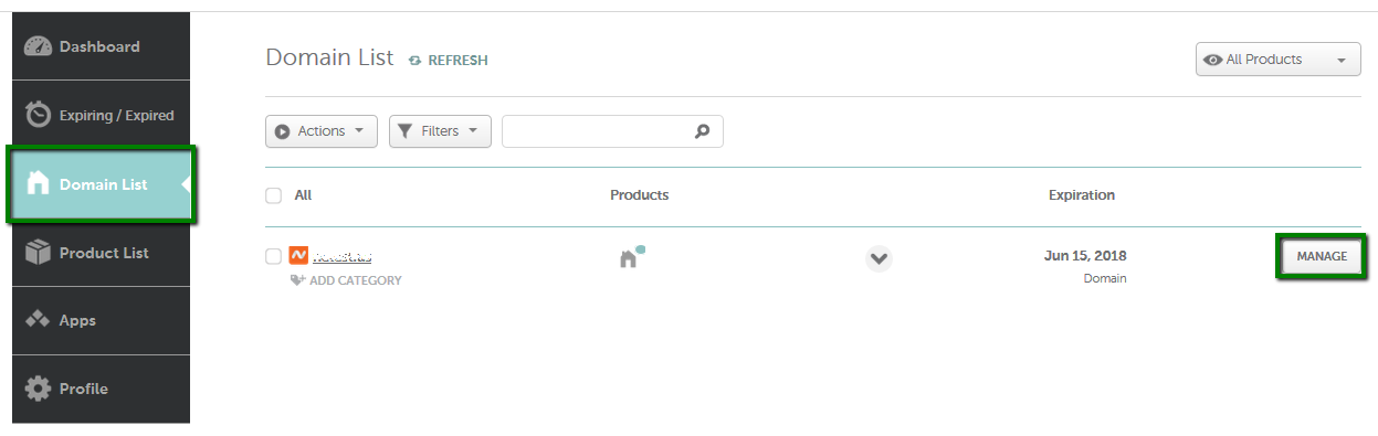 Select Domain List From The Left Sidebar And Click On The Manage Button Next To Your Domain