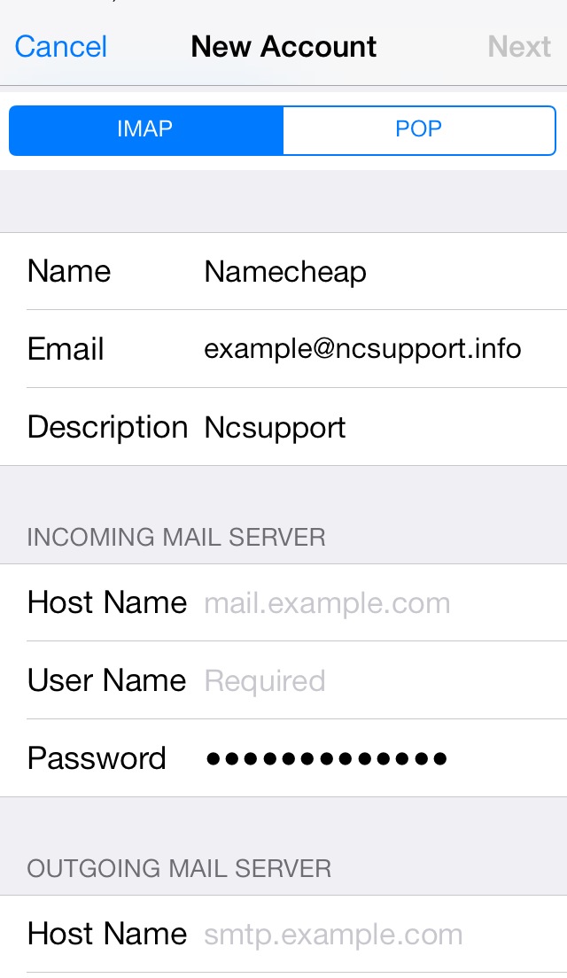 Settings are equal both for IMAP and POP3 on this step: