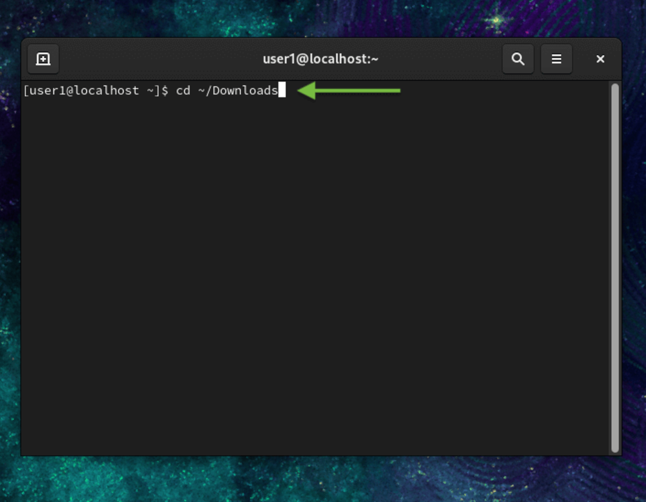 A green arrow points to the word Download on the command line in CentOS Linux 8