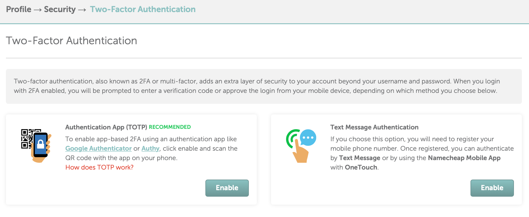 How Can I Enable Disable Two Factor Authentication My Account Namecheap Com