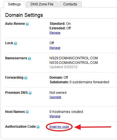 how to transfer domain to godaddy with authorization code