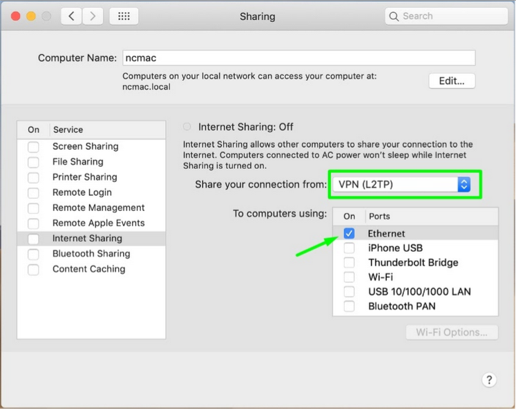 mac ethernet connection drops when screen off