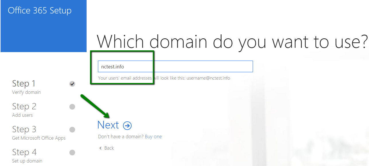 setup domain for microsoft office 365