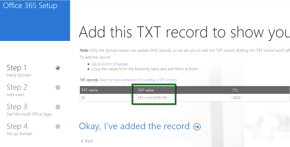 setup domain for microsoft office 365
