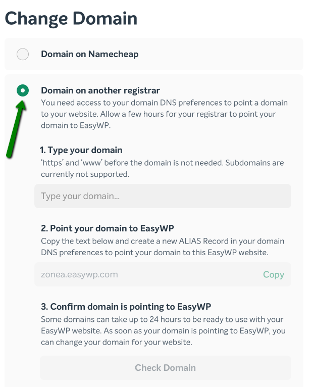 How To Change Domain For A Wordpress Site Created With Easywp Easywp Namecheap Com