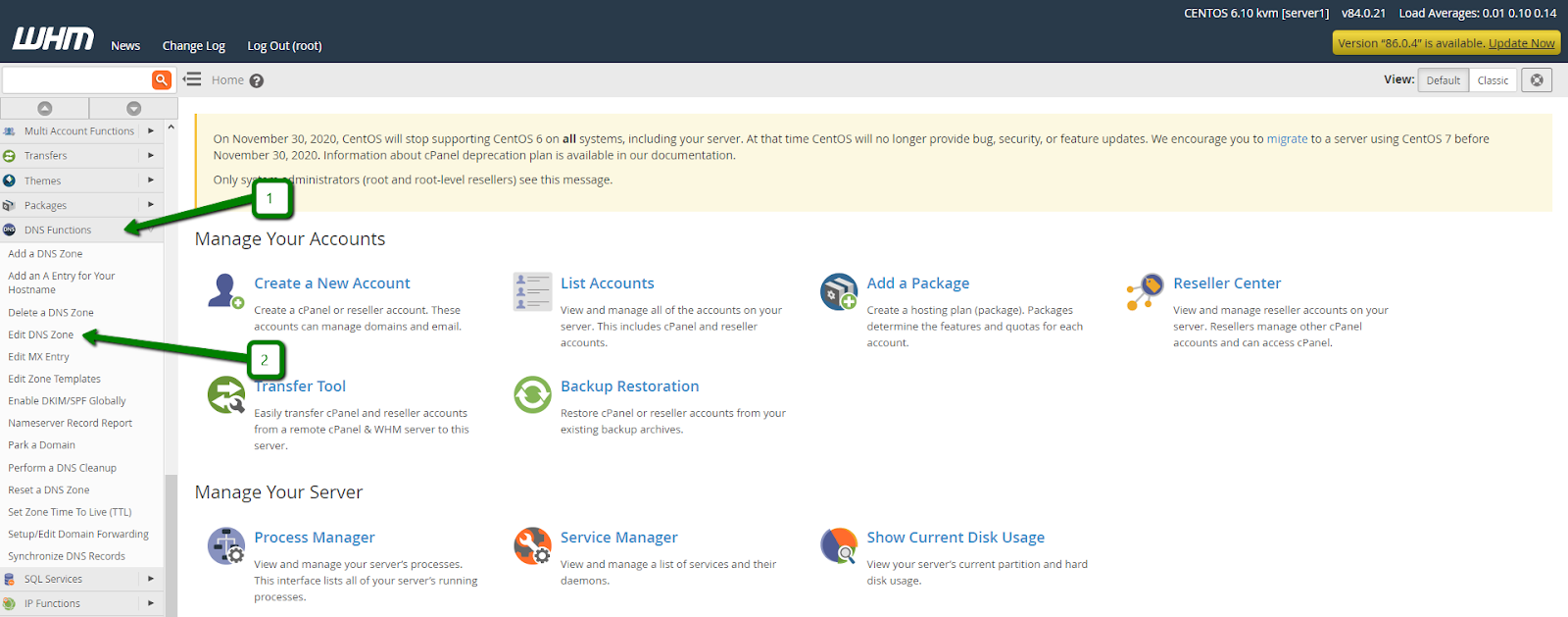 typical dns setup cpanel whm