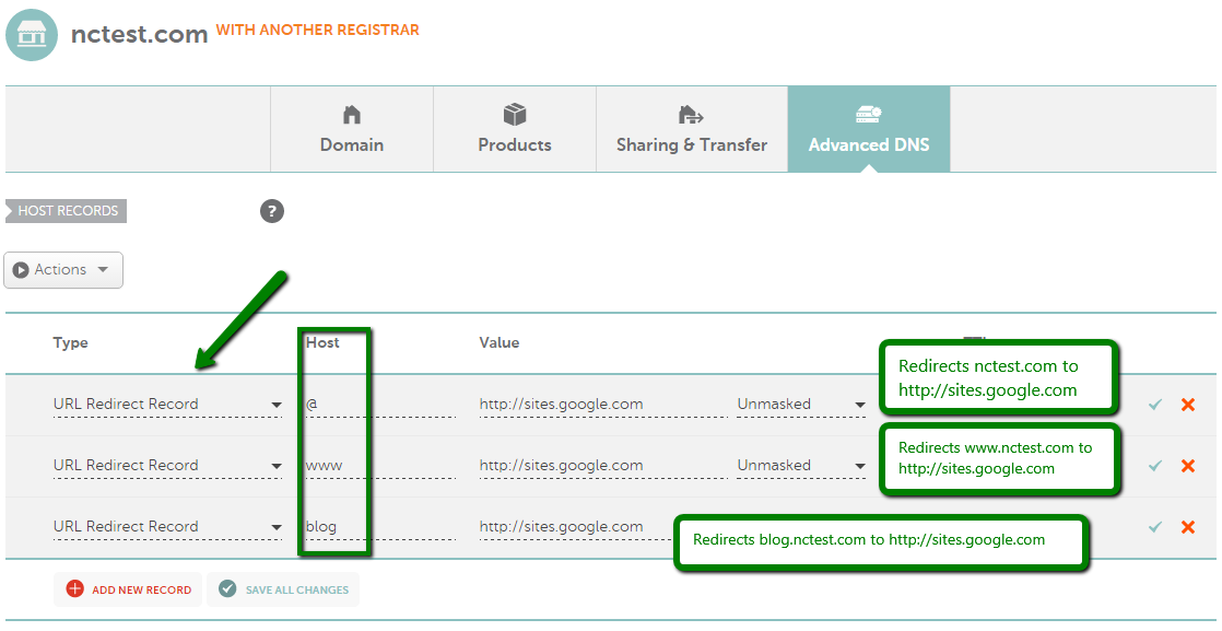 How do I set up URL redirect when I use your FreeDNS - Domains - Namecheap.com