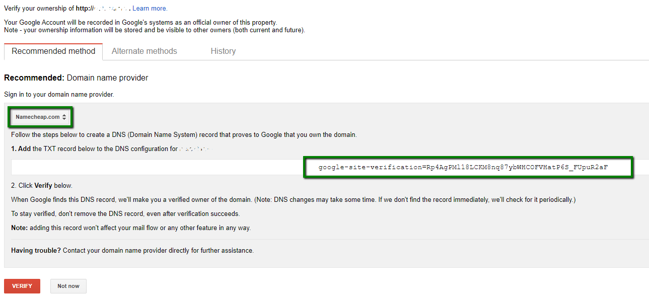 G Suite Domain Registered With Namecheap Ownership Validation Domains Namecheap Com