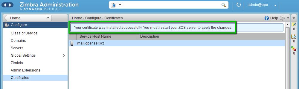 How to Install an SSL Certificate on Zimbra Mail Server - Knowledge Base