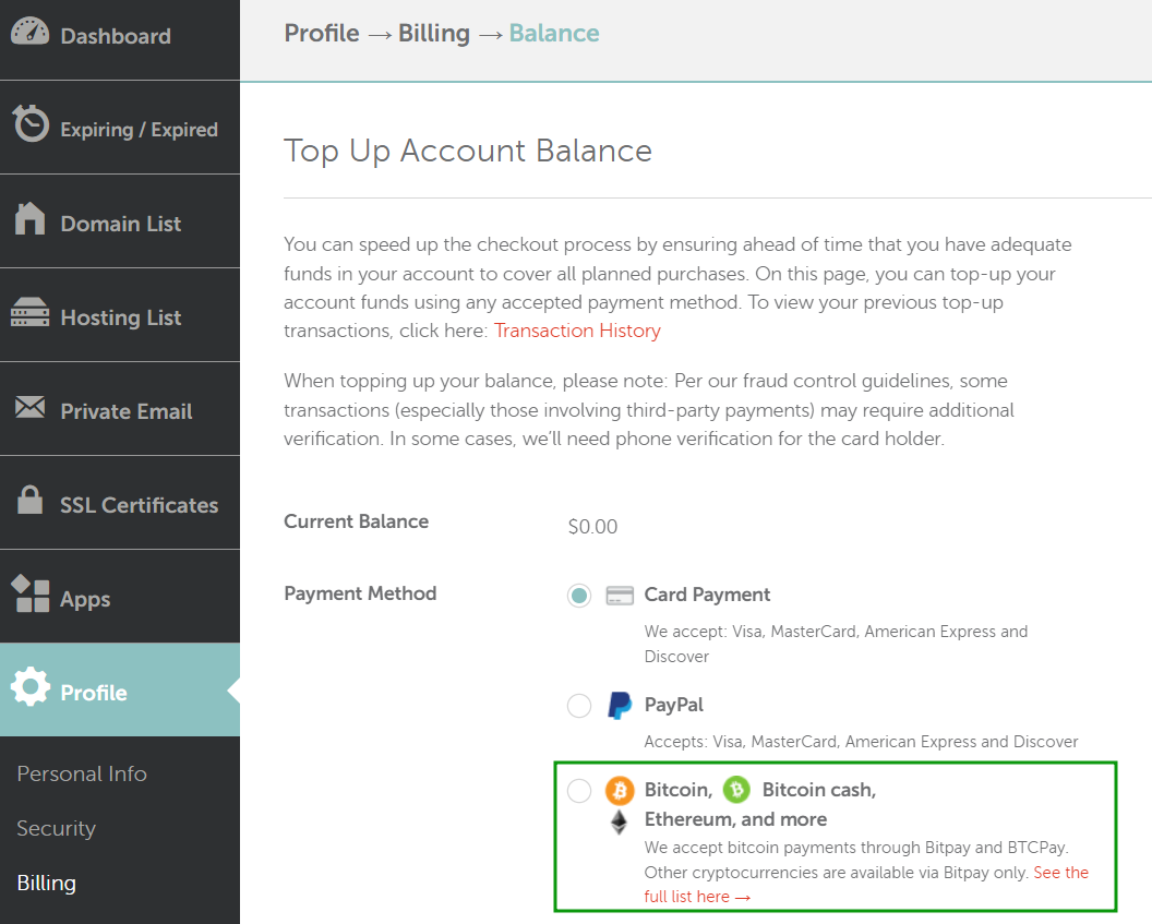 How do I add funds to my Namecheap account using BTCPay - Checkout &  Billing - Namecheap.com