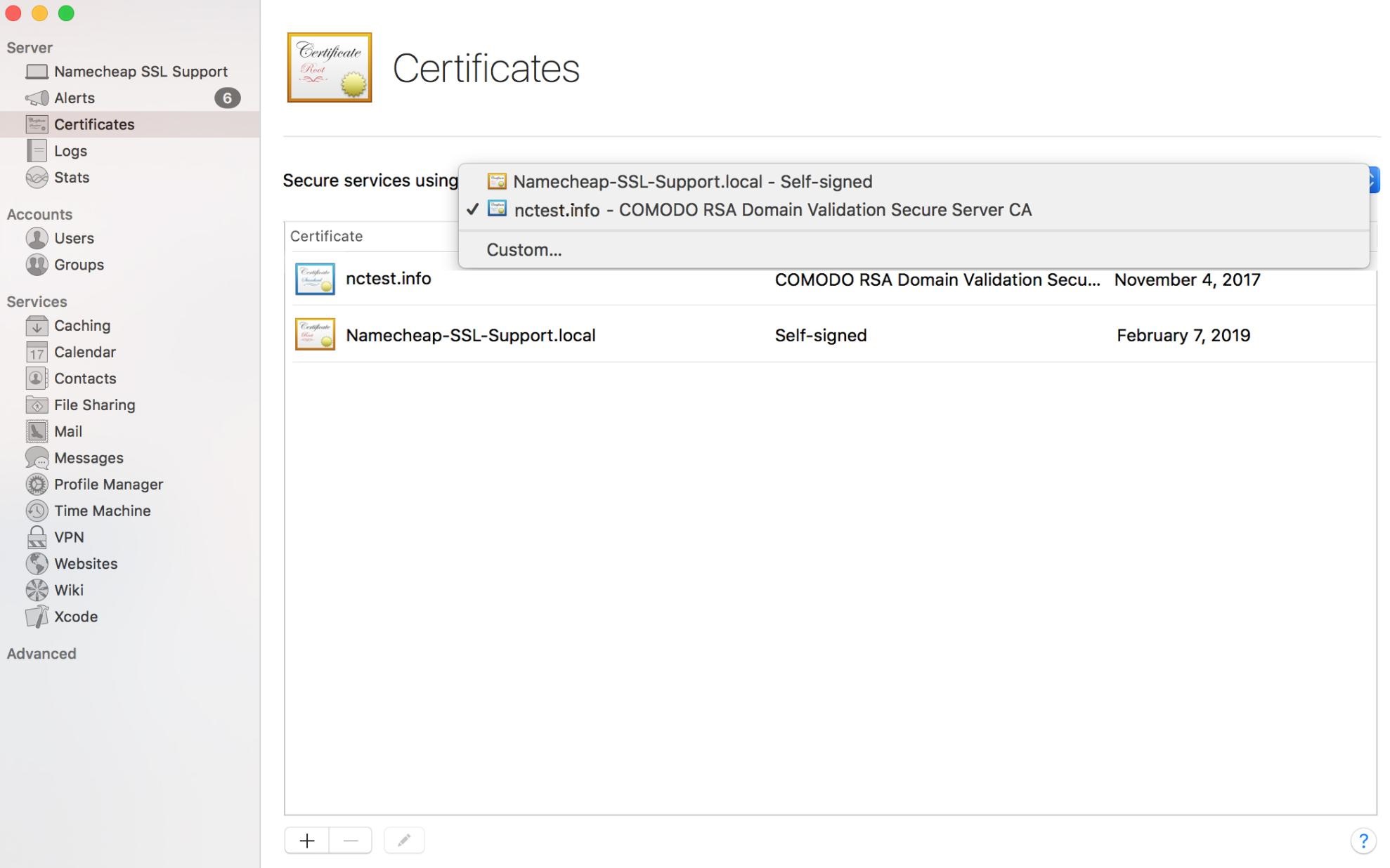 certificate installation for mac server os sierra