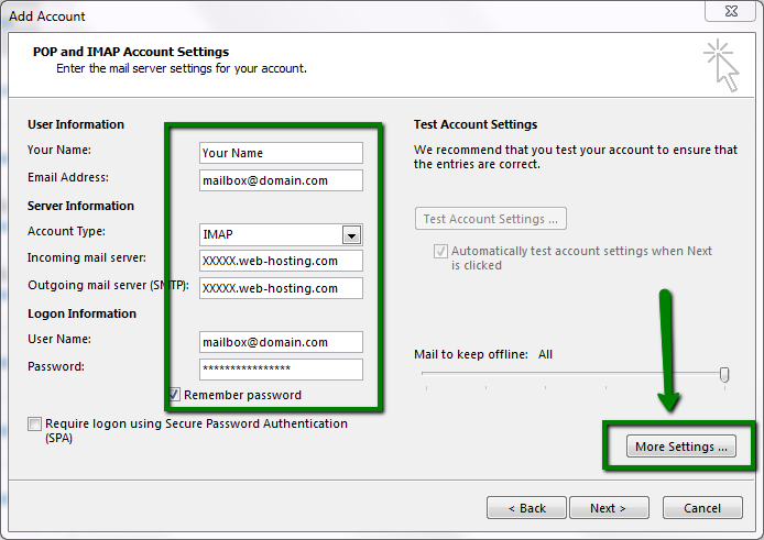 outlook 2016 account settings