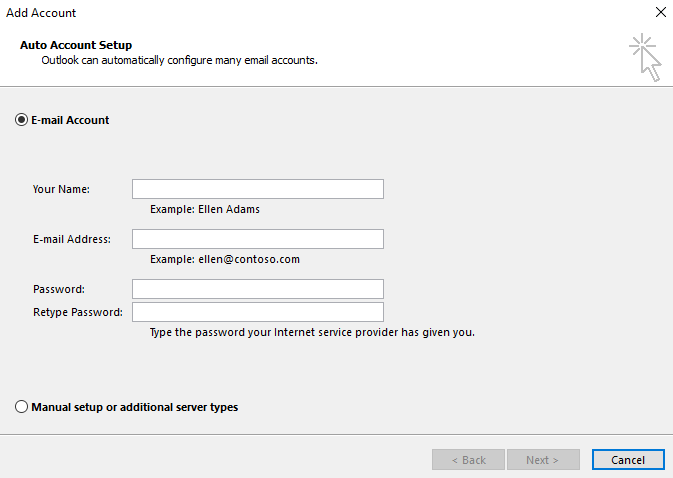 cpanel email setup for outlook 7