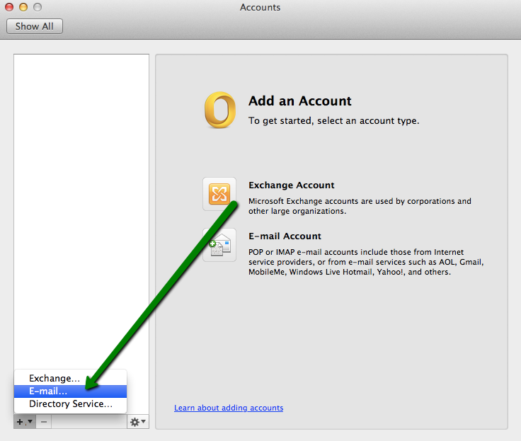 outlook setup exchange account on mac