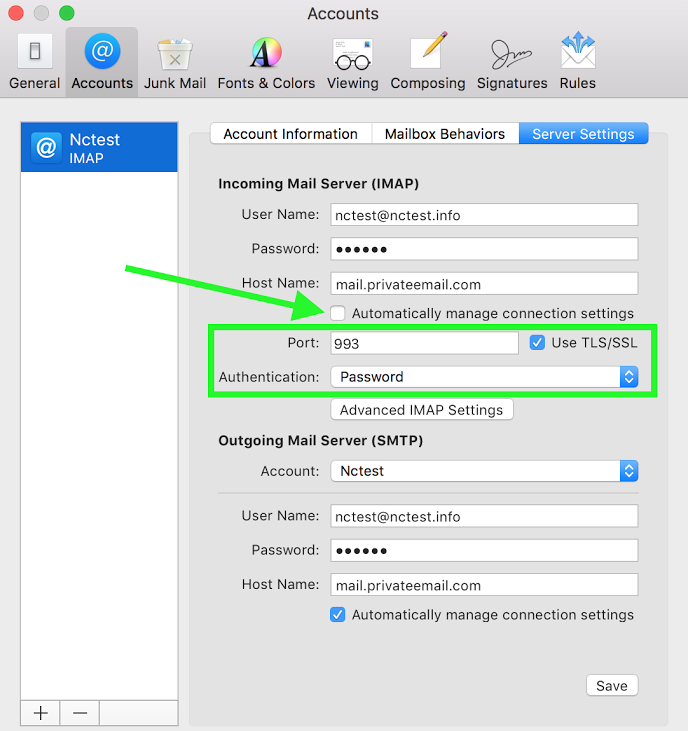 tls mac mail settings