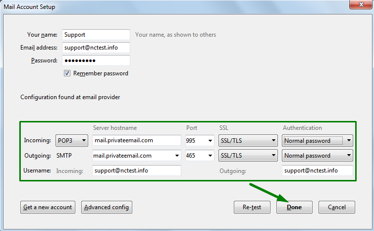 Setup account. Порт SSL. Pop3 порт. IMAP порт. Pop3 SSL порт.