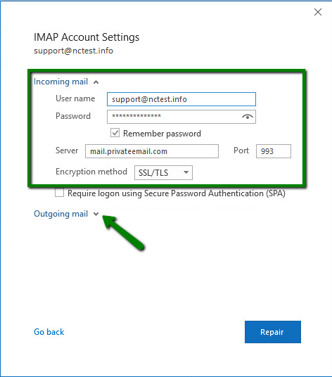 how to set up imap on outlook 2019