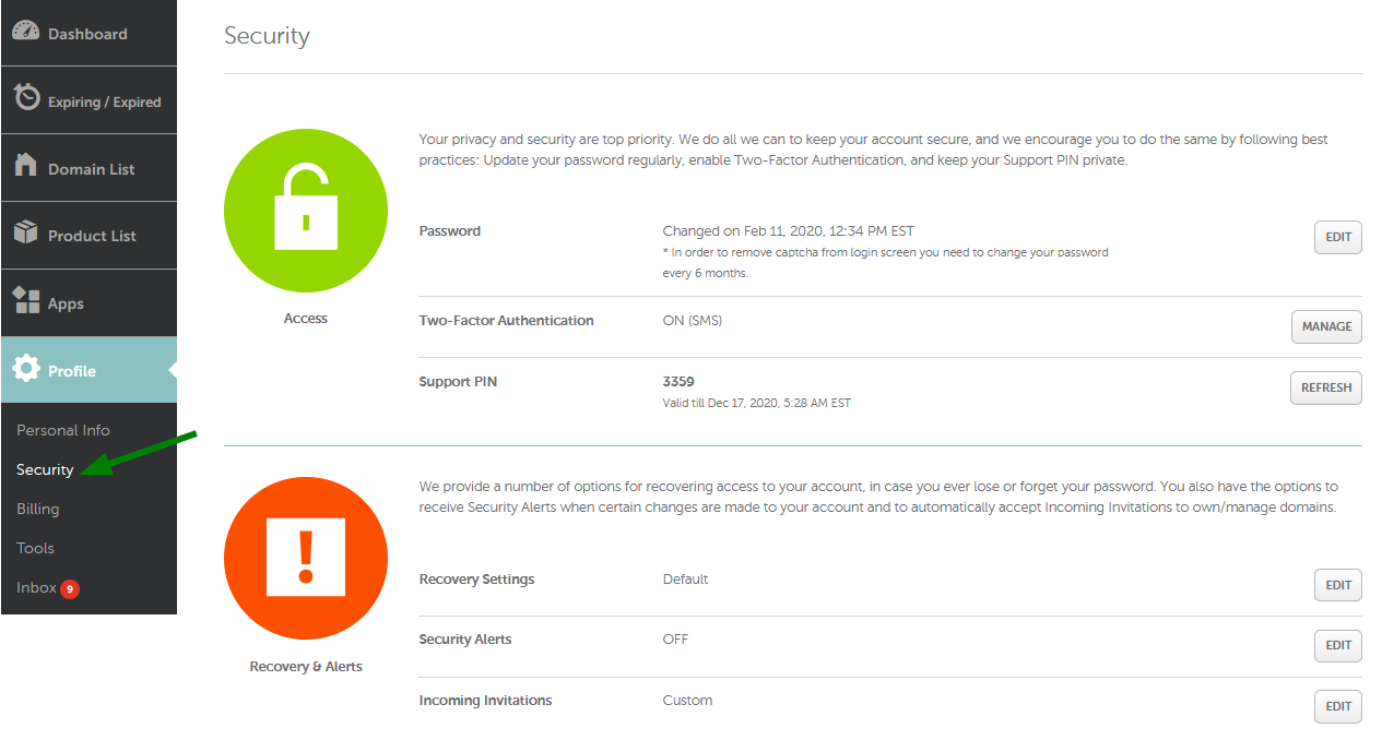 How can I adjust security settings for my account? - My Account - Namecheap .com