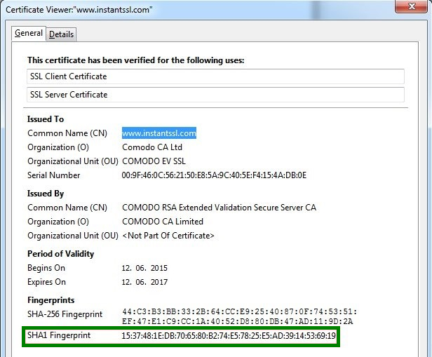 Thumbprint on my certificate. Is my certificate actually SHA-2?