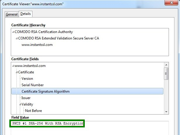 Thumbprint on my certificate. Is my certificate actually SHA-2?